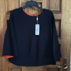 NWT AKRIS navy blue cropped cape with embossed dots